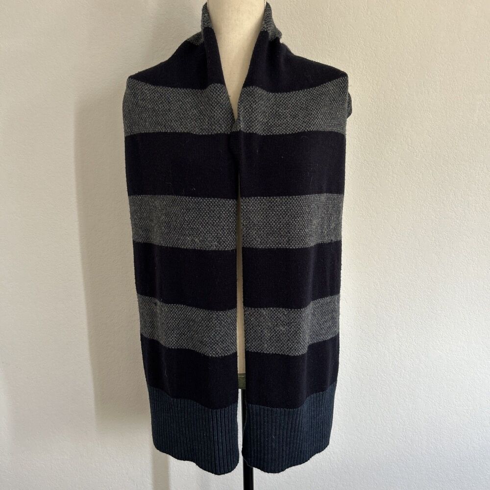 Banana Republic Scarf Blue & Grey Striped Italian Wool Blend Knit Neck Wrap